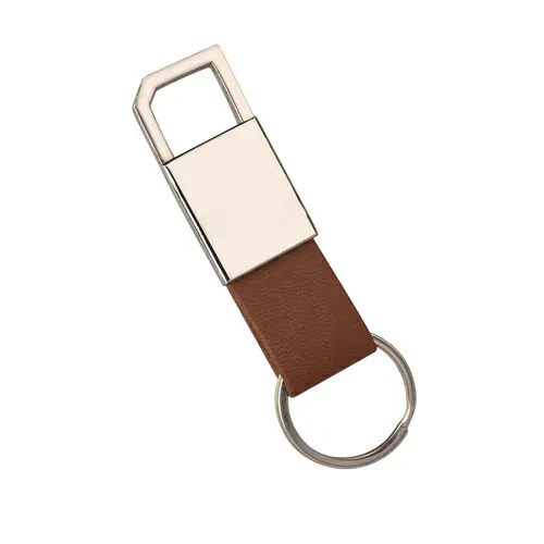 Mini Tan Leather Strap Metal 600- Keychain