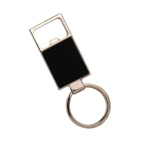 Glossy Black Finished Square keychain with opener