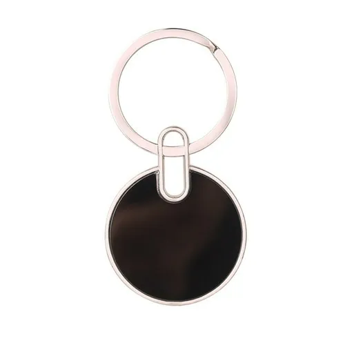 Glossy Black Finished Round keychain with opener