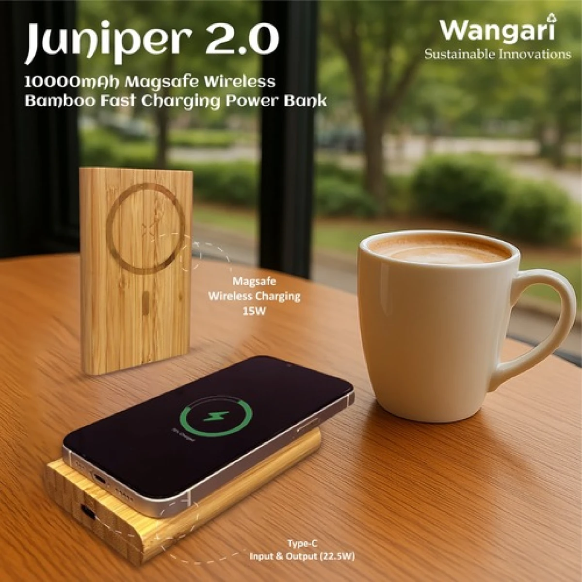 Juniper 2.0 10000mAh Magsafe Wireless Bamboo Fast Charging Power Bank