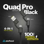 Stuffcool Quad Pro Black 100W 4 in 1 Cable, support samsung super fast charging 2.0, laptop charging