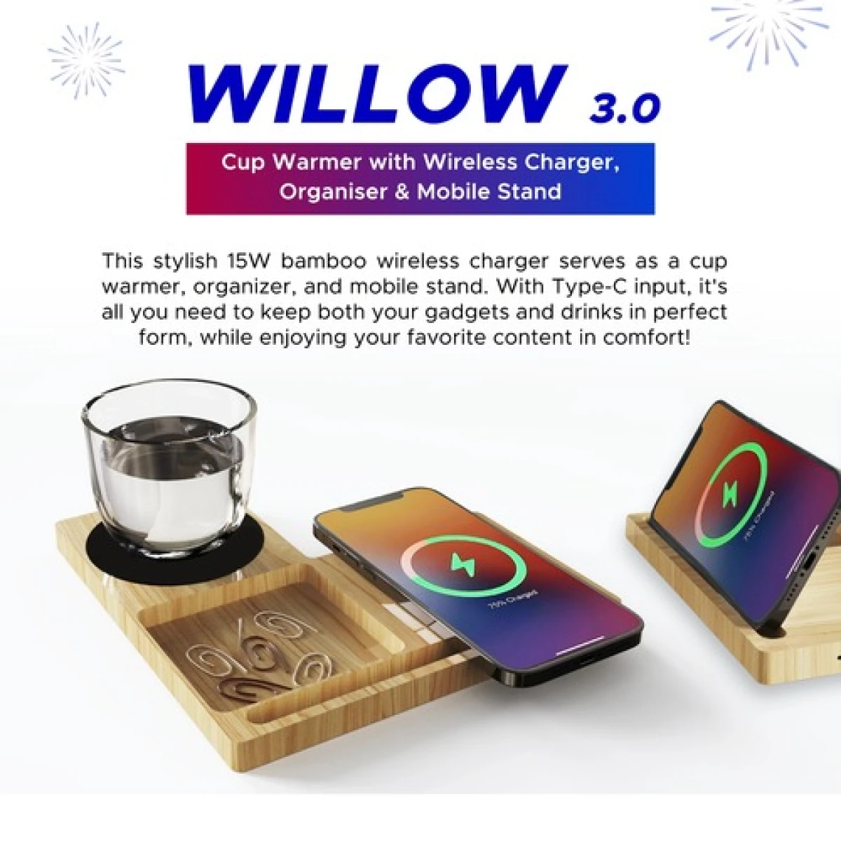 Willow 3.0 15W Wireless Charger with Warmer & Phone holder
